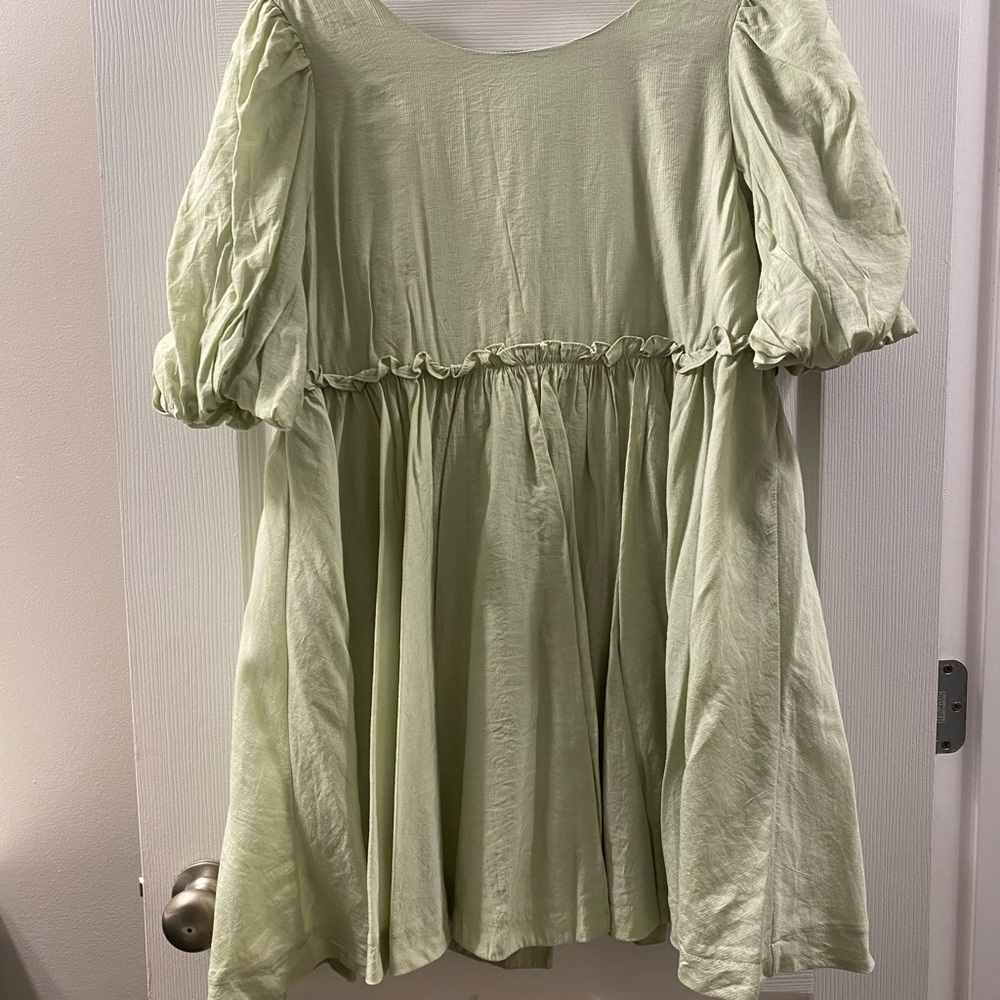 Light Green Puff Sleeve Women's Babydoll Dress